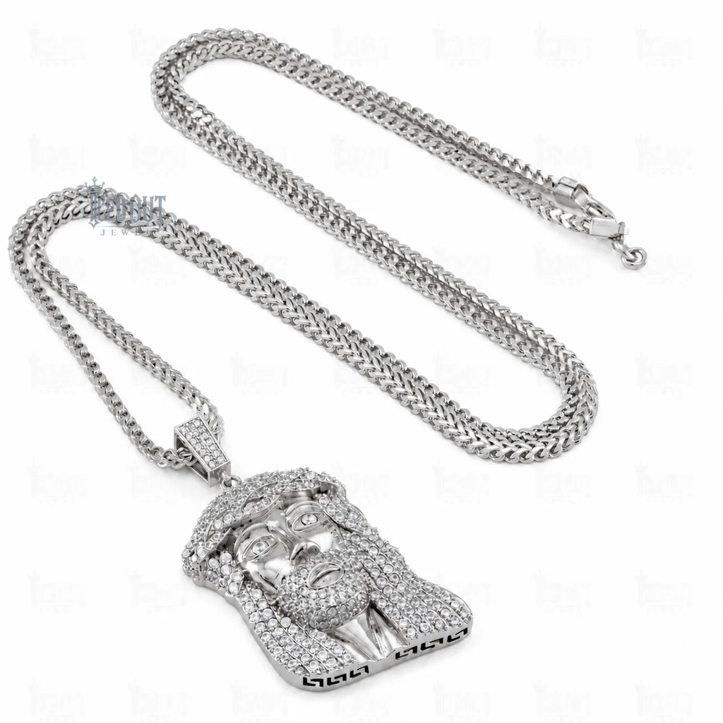 full view of moissanite jesus necklace