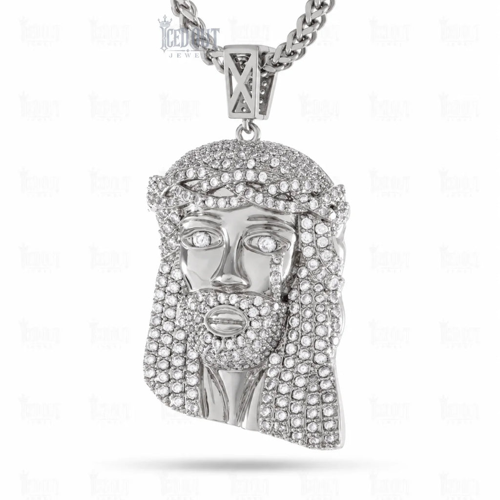  Front view of moissanite jesus necklace
