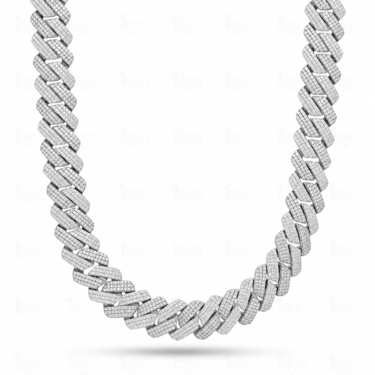 front view of moissanite cuban link chain 925