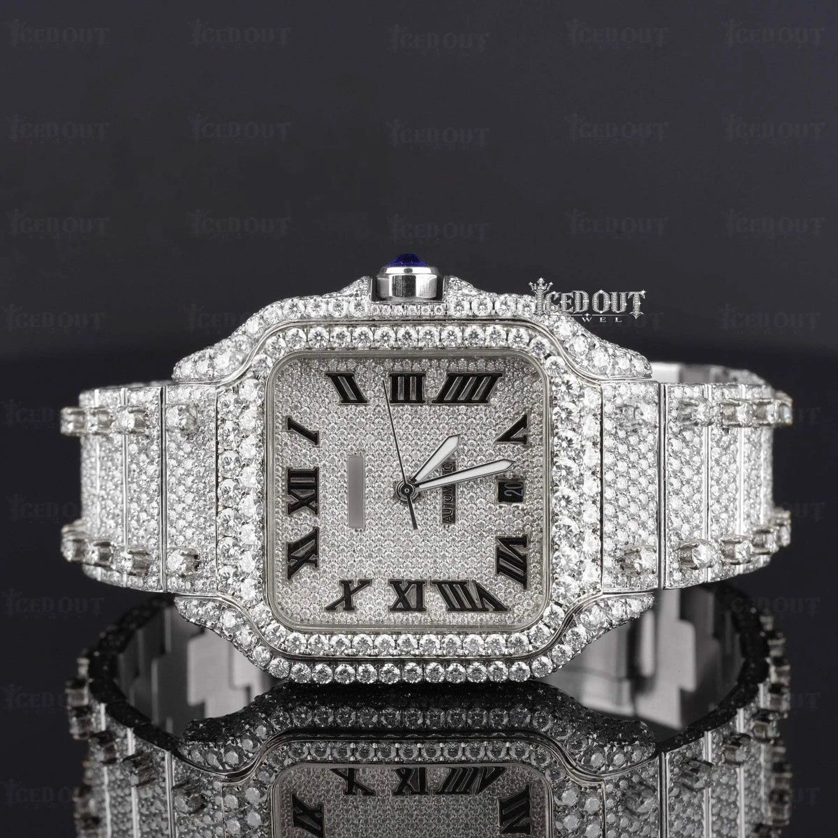 Roman Dial Bust Down Cartier Moissanite Watch